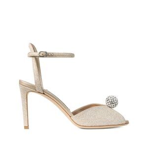 Jimmy Choo Women Sakora 85 Light Gold Glitter Fabric Sandals With Crystal Sphere
